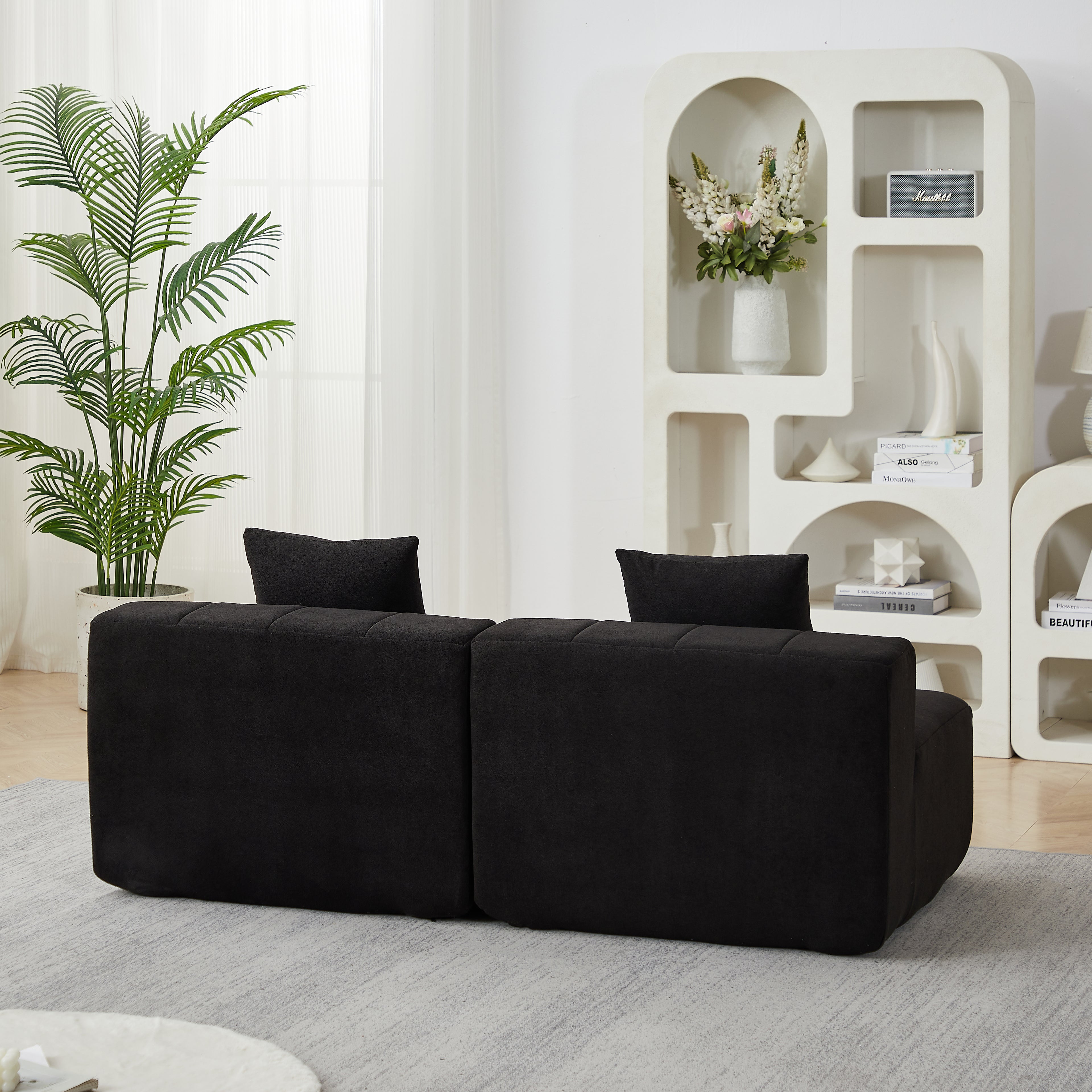 Chenille Sectional Sofa With 2 Pillows,Symmetrical Modular Sofa Sectional For Bedroom, Living Room, Office For Leisure Or Nap, Reading Room, And Lobby