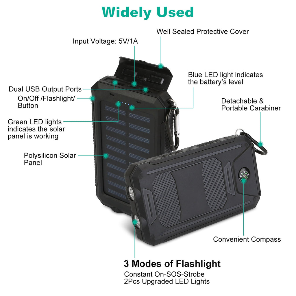 1Pc 1W MAh Solar Power Bank External Battery Pack