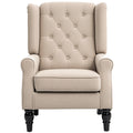 Wingback Accent Chair for Living Room, Button-Tufted Lounge Chair with Round Armrests and Wood Legs, Beige