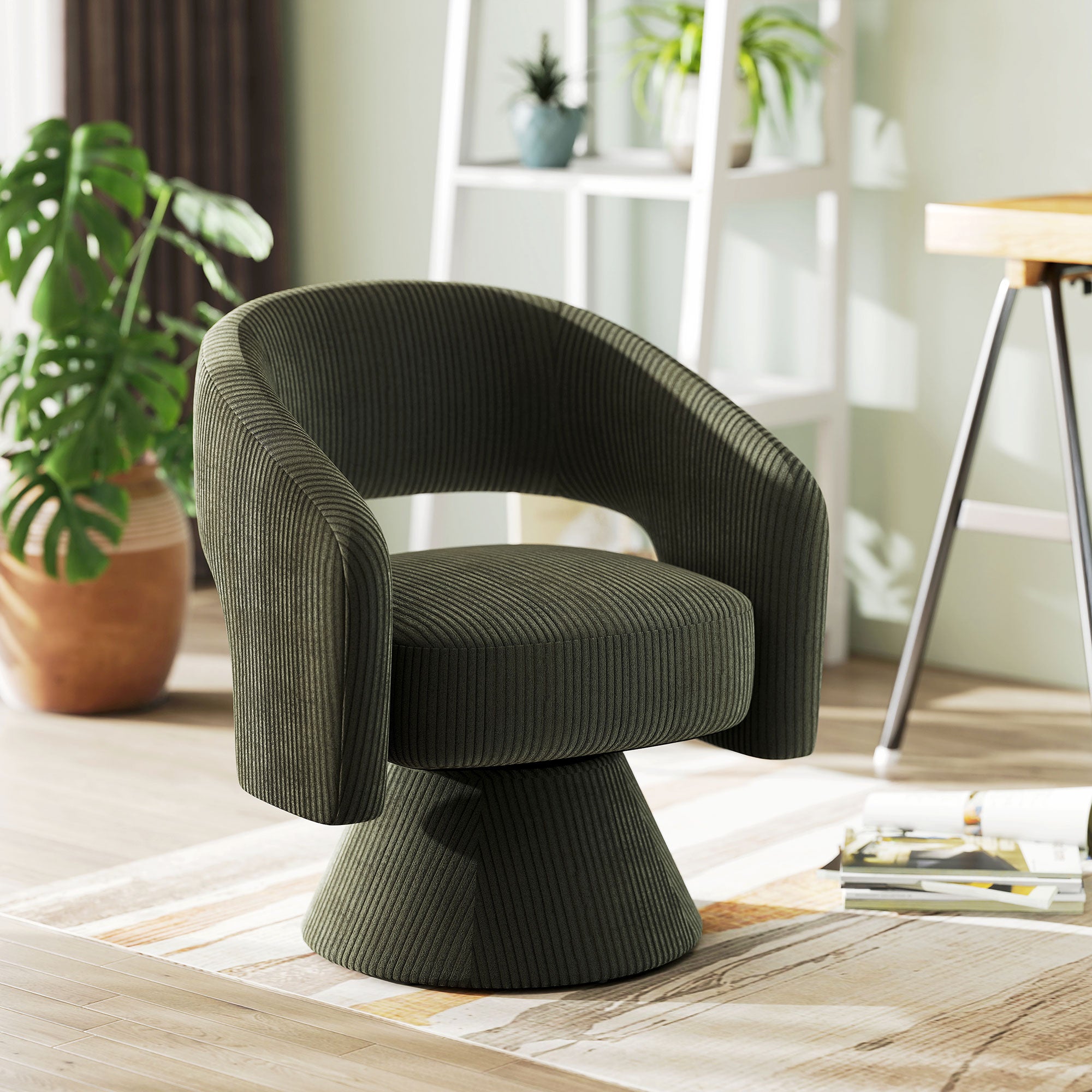 Swivel Barrel Accent Chair, Modern Upholstered Living Room Chair With Thick Padding For Reading, Green