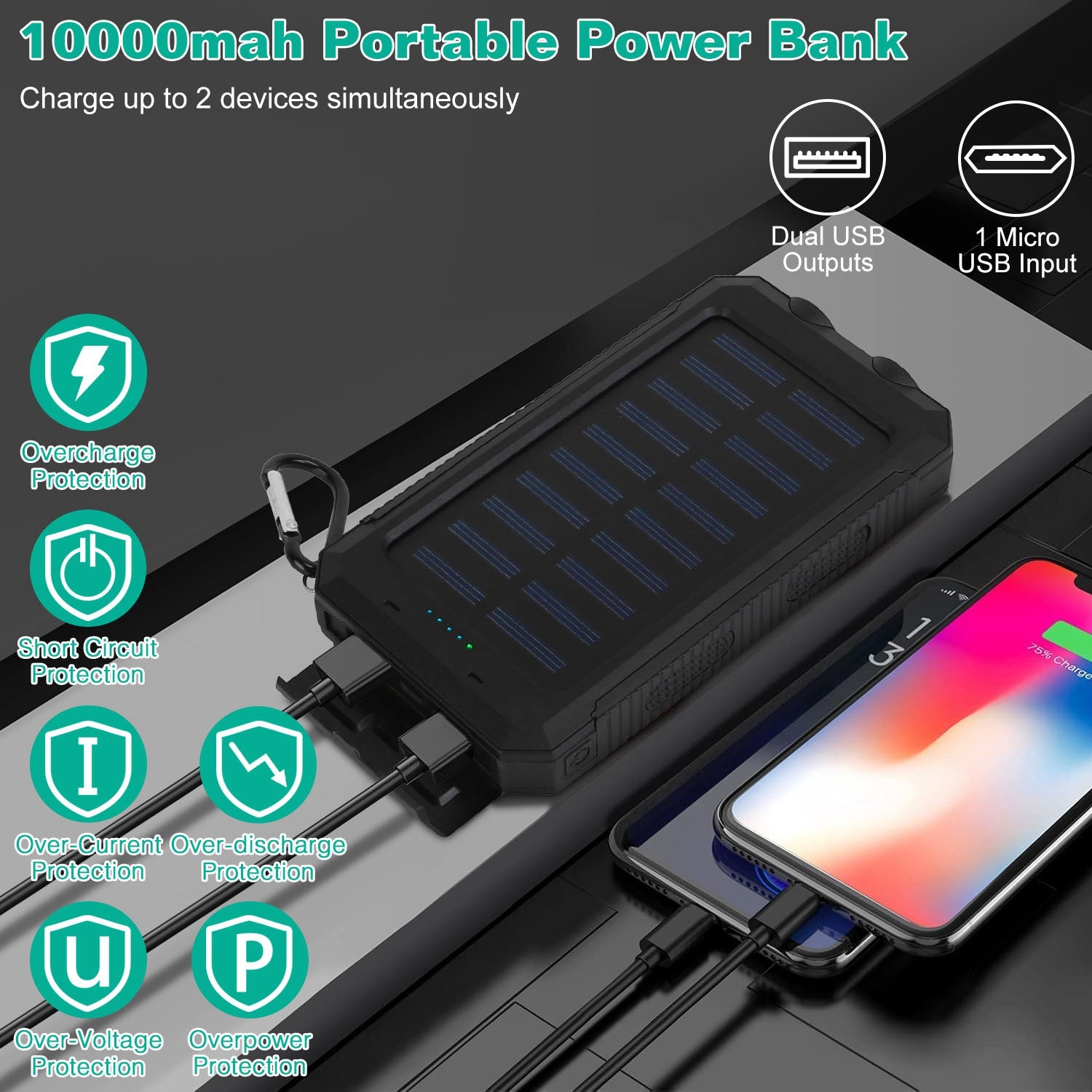 1Pc 1W MAh Solar Power Bank External Battery Pack