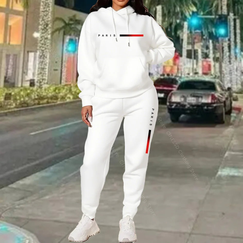 Women's Paris Print Hoodie & Pants Set — Fleece Activewear Tracksuit