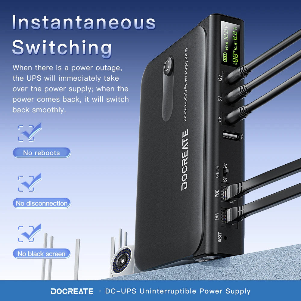 36W DC UPS Power Supply — 5V/9V/12V Backup for Routers & CCTV