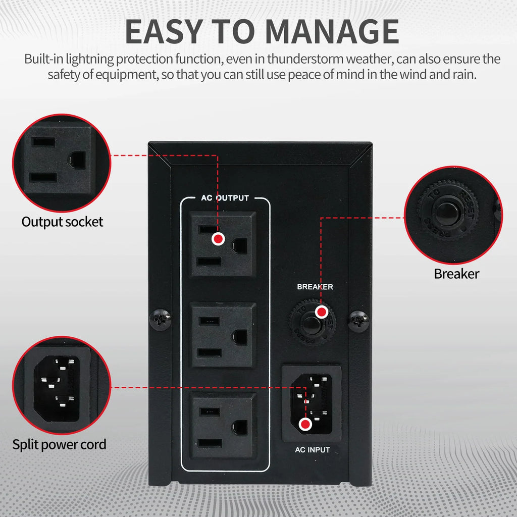 500VA 300W UPS Battery Backup – Surge Protection with 3 Outlets
