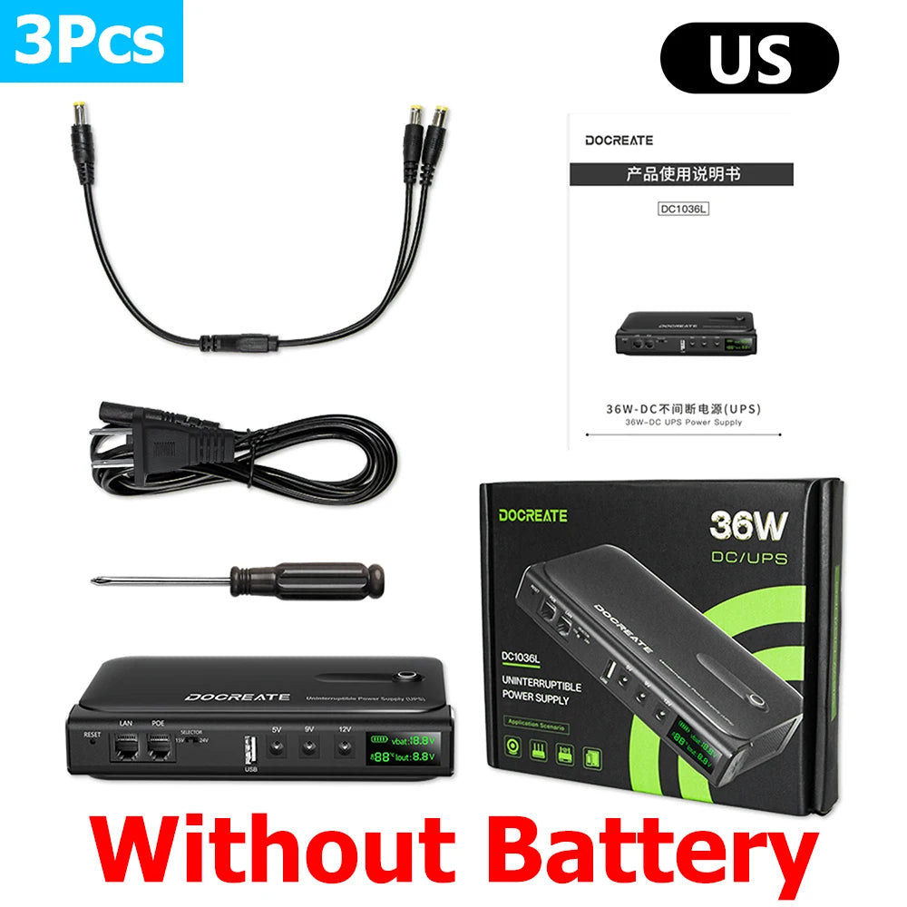 Mini UPS Backup Power Adapter — 18W / 36W, 5V/9V/12V for Routers & WiFi (No Battery)