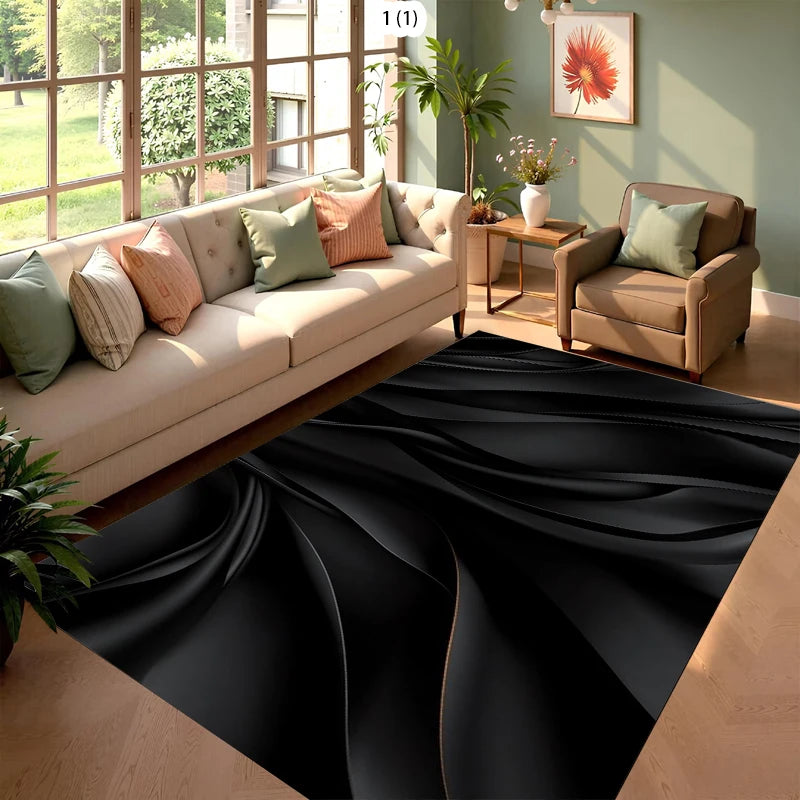 Modern Abstract Area Rug – Black & White, Non-Slip