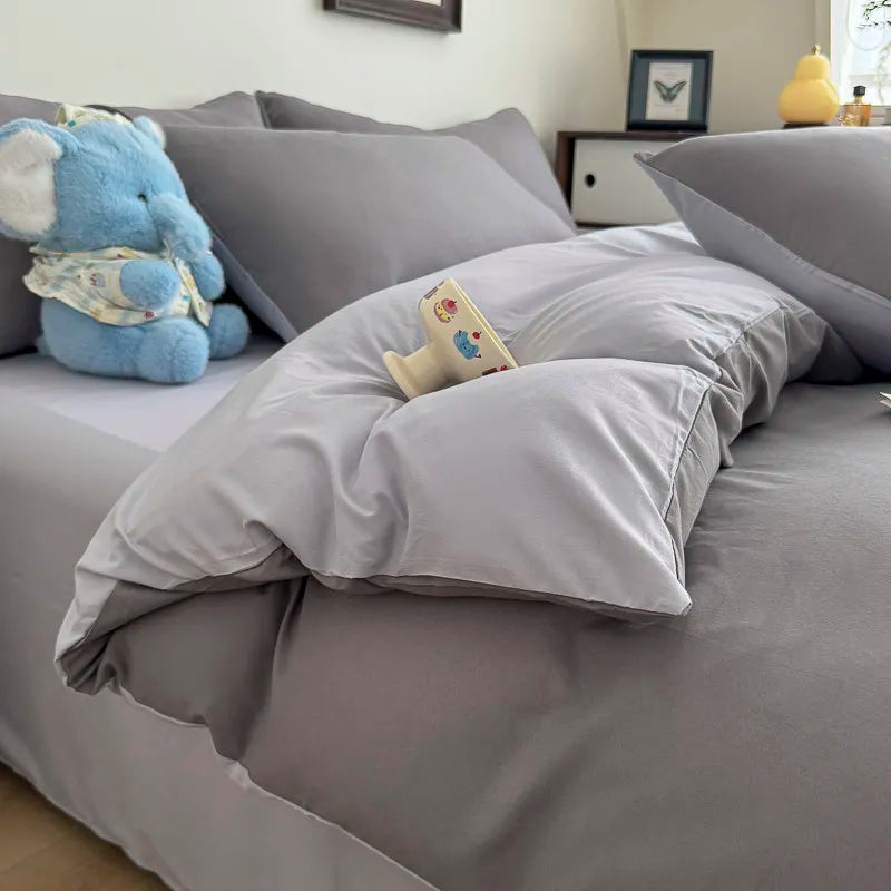 Dreamreal Washed Cotton Duvet Cover Set – 3-Piece Solid Bedding