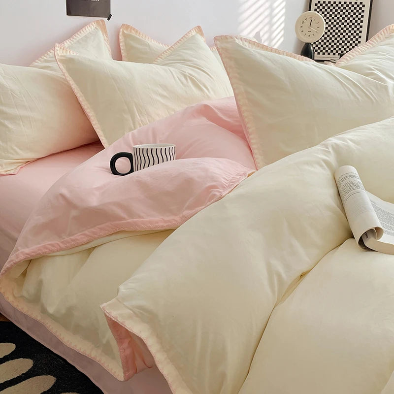 Dreamreal Washed Cotton Bedding Set – 4-Piece Flat or Fitted Sheet Set