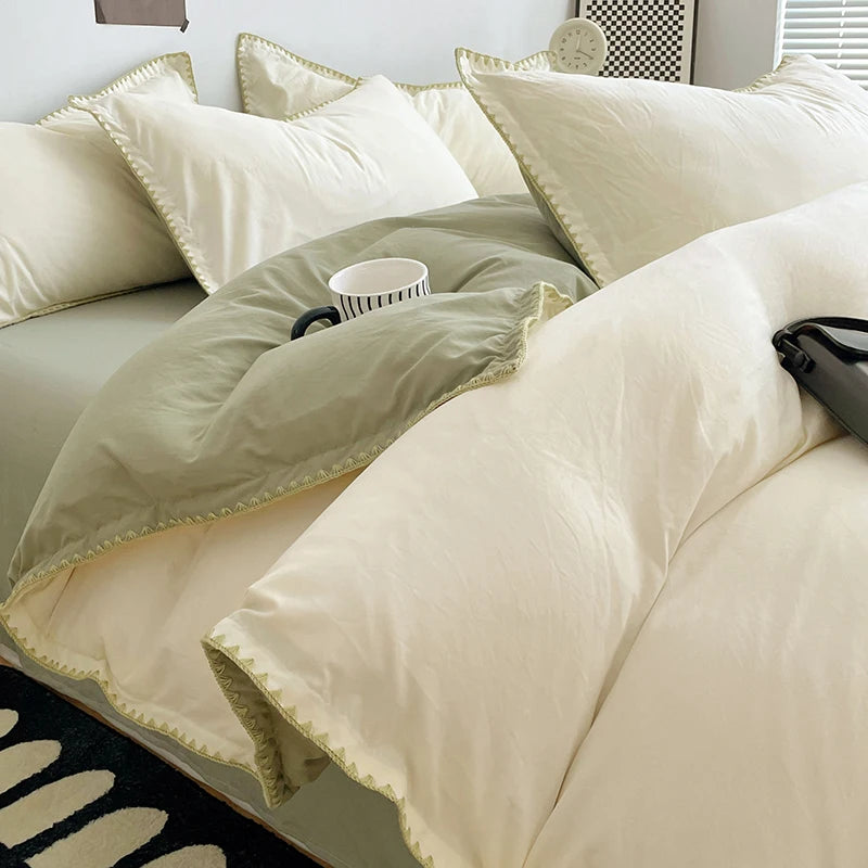 Dreamreal Washed Cotton Bedding Set – 4-Piece Flat or Fitted Sheet Set