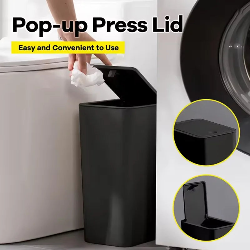 10L Slim Press-Lid Trash Can – Odor-Sealing, Lightweight