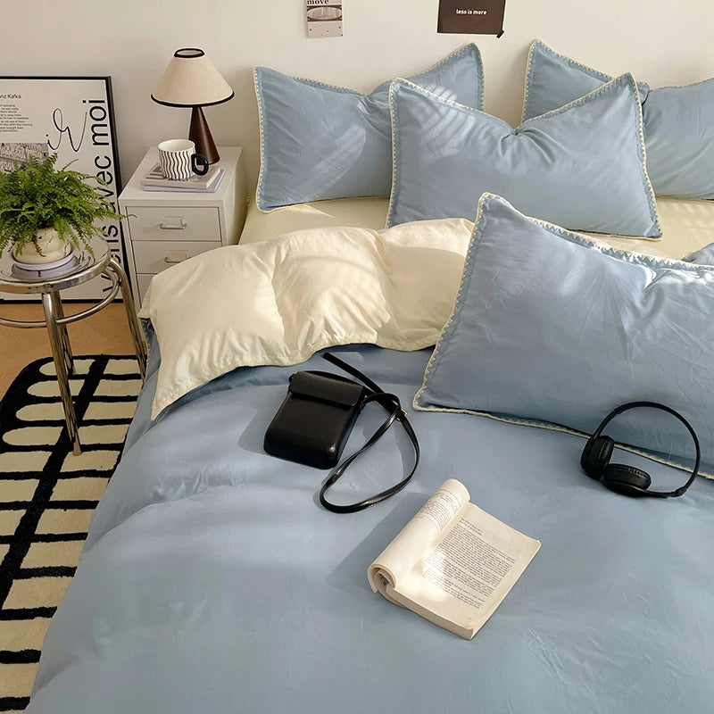 Dreamreal Washed Cotton Bedding Set – 4-Piece Flat or Fitted Sheet Set