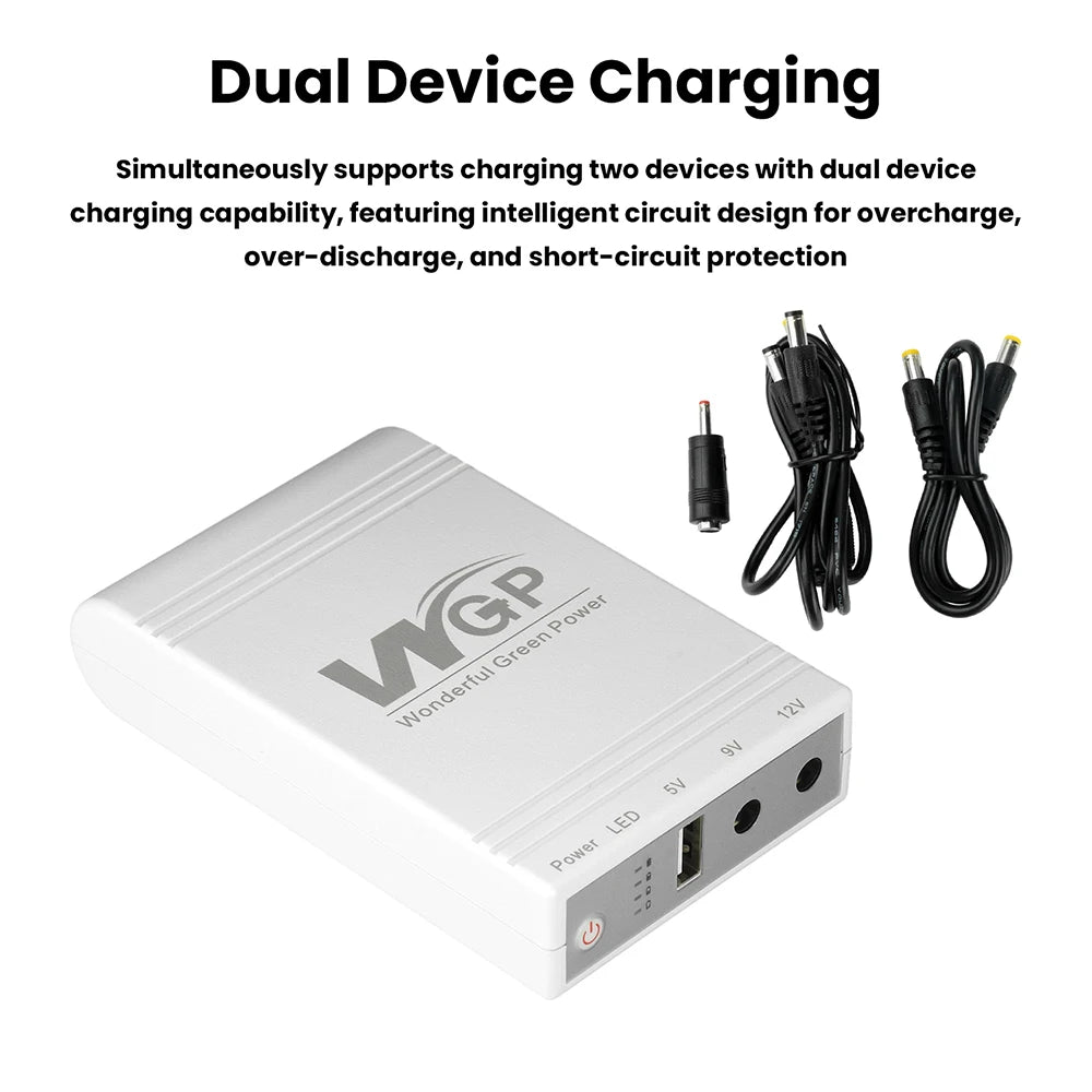 10400mAh Mini UPS Battery Backup — 24W, 5V/9V/12V for Routers, Modems & Cameras