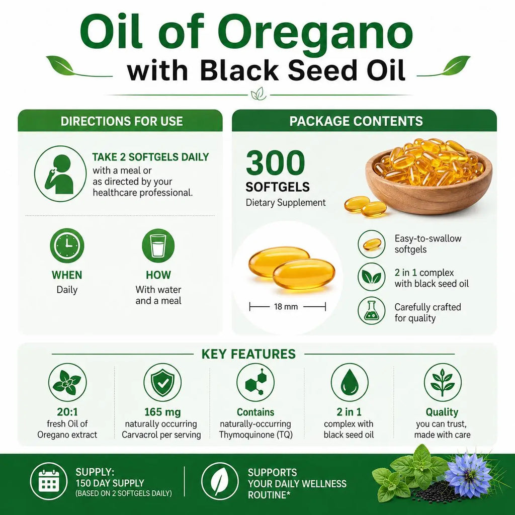 Oil of Oregano & Black Seed Oil Softgels, 300 Count