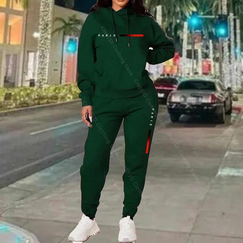 Women's Paris Print Hoodie & Pants Set — Fleece Activewear Tracksuit