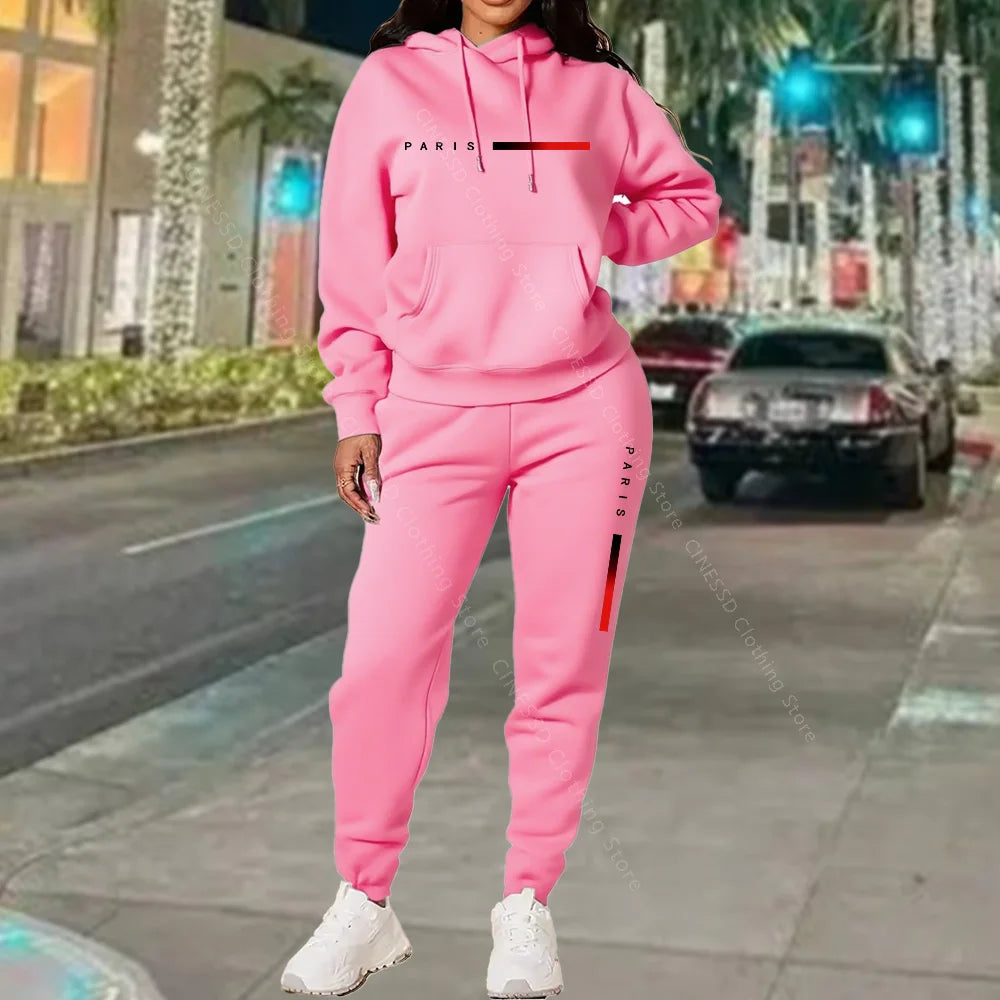 Women's Paris Print Hoodie & Pants Set — Fleece Activewear Tracksuit