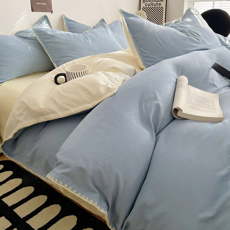 Dreamreal Washed Cotton Bedding Set – 4-Piece Flat or Fitted Sheet Set