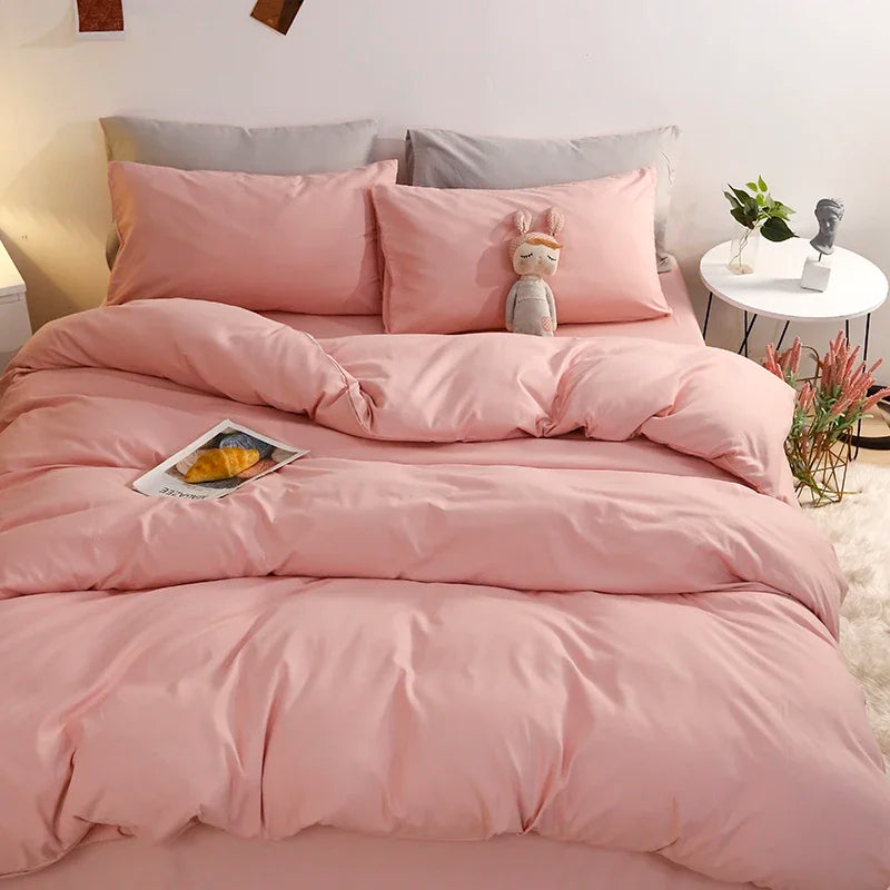 100% Washed Cotton 4-Piece Bedding Set – Soft Duvet Cover with Flat Sheet