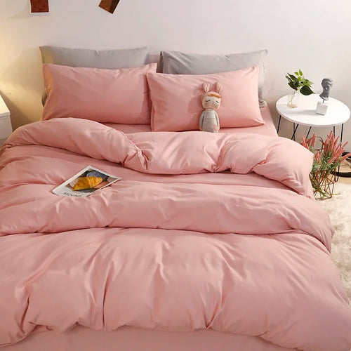 100% Washed Cotton 4-Piece Bedding Set – Soft Duvet Cover with Flat Sheet