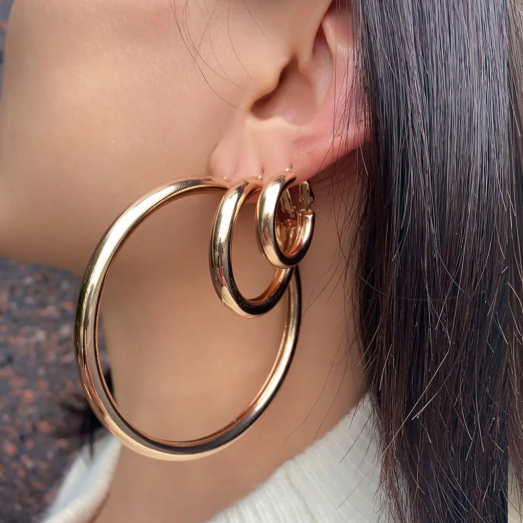 Smooth Circle Hoop Earrings – Gold & Silver, 15mm–70mm | Women's Fashion Jewelry