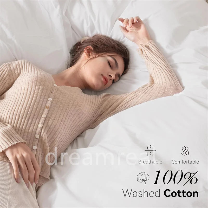 Dreamreal 100% Washed Cotton Bedding Set – 4-Piece Duvet Cover Set