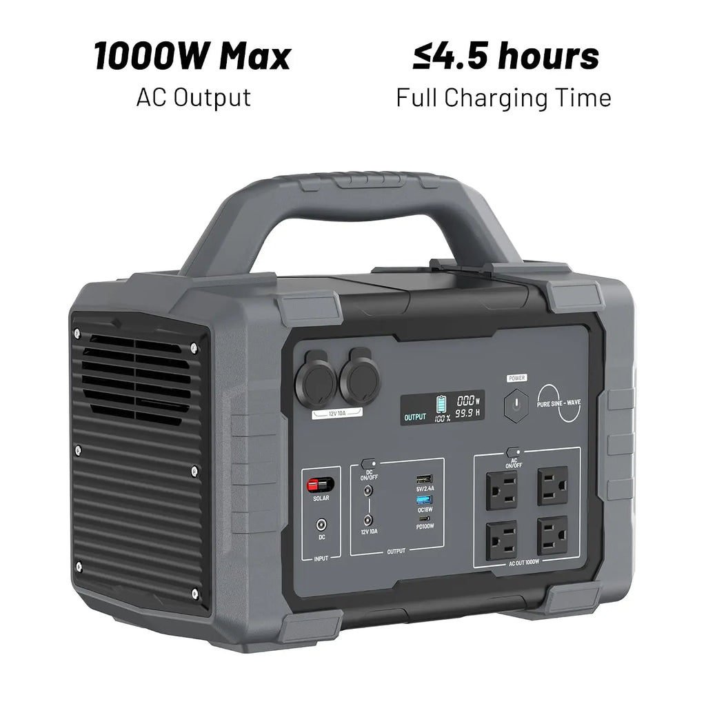 1000W Portable Power Station – 1024Wh LiFePO4 Solar Generator