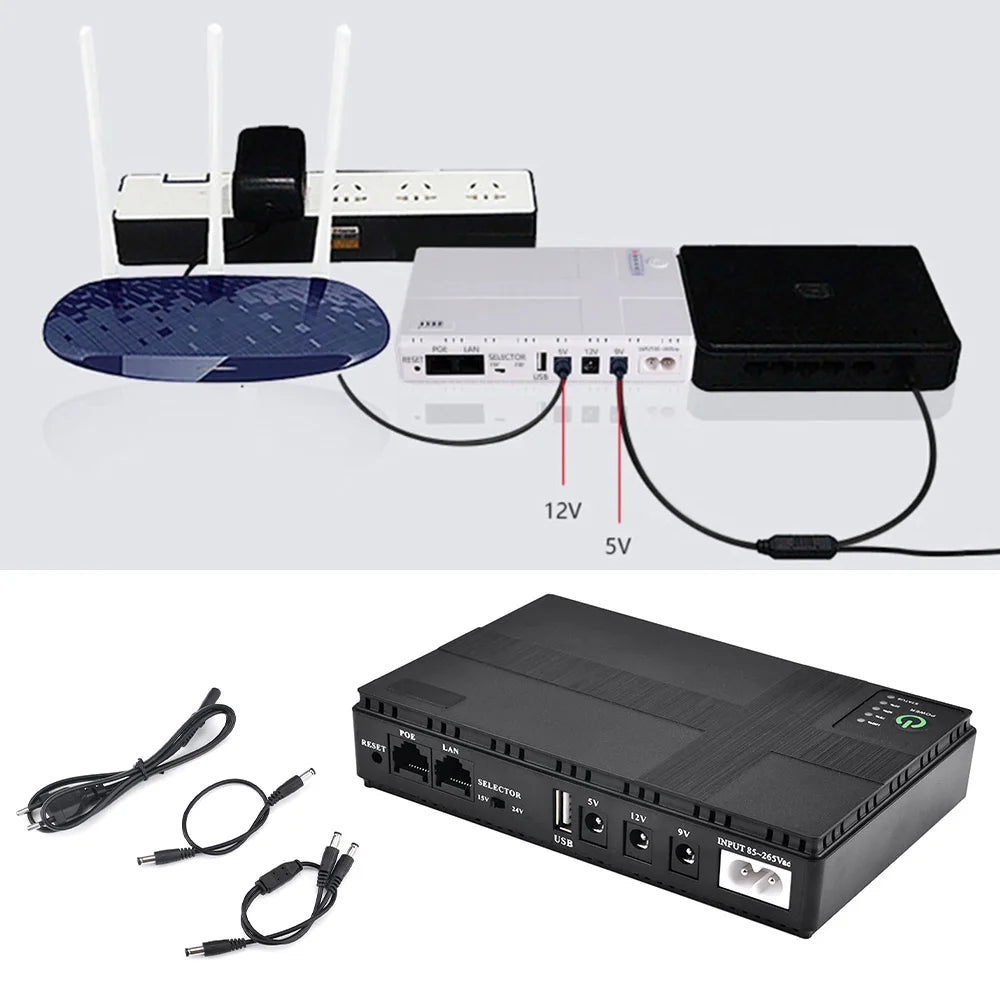 Portable UPS Power Bank — 8800mAh / 10400mAh with DC 12V/9V/5V Output for Routers & Security Systems