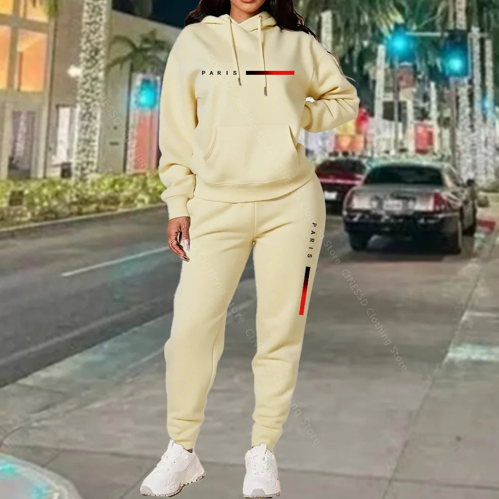 Women's Paris Print Hoodie & Pants Set — Fleece Activewear Tracksuit