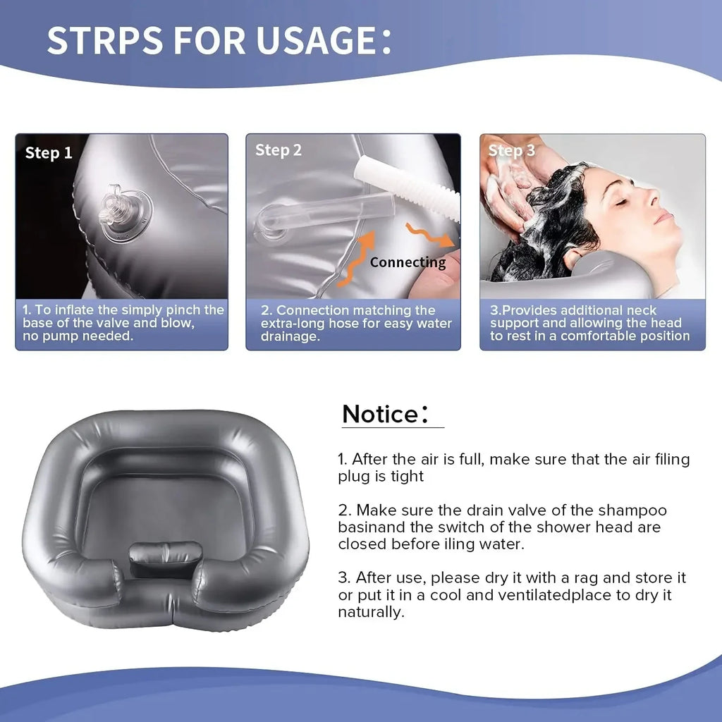 Inflatable Shampoo Basin with Drain Tube – Portable, Foldable