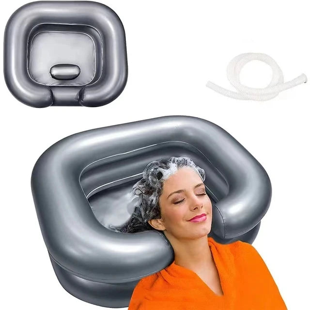 Inflatable Shampoo Basin with Drain Tube – Portable, Foldable