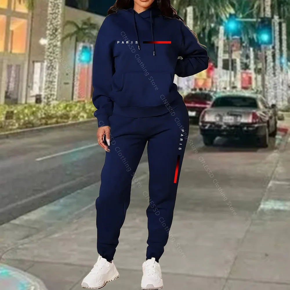 Women's Paris Print Hoodie & Pants Set — Fleece Activewear Tracksuit