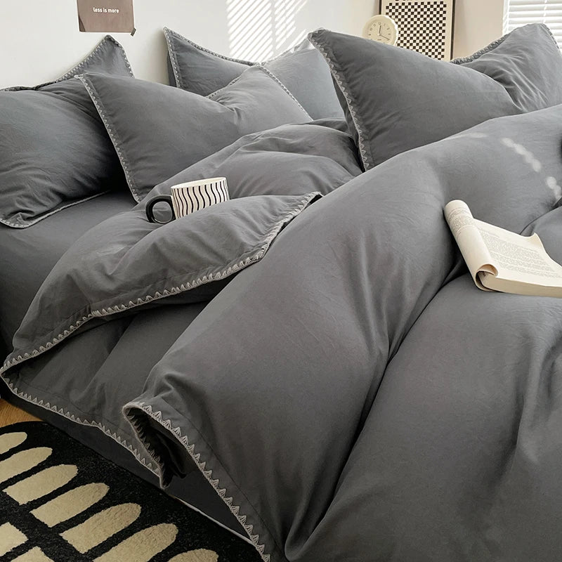 Dreamreal Washed Cotton Bedding Set – 4-Piece Flat or Fitted Sheet Set