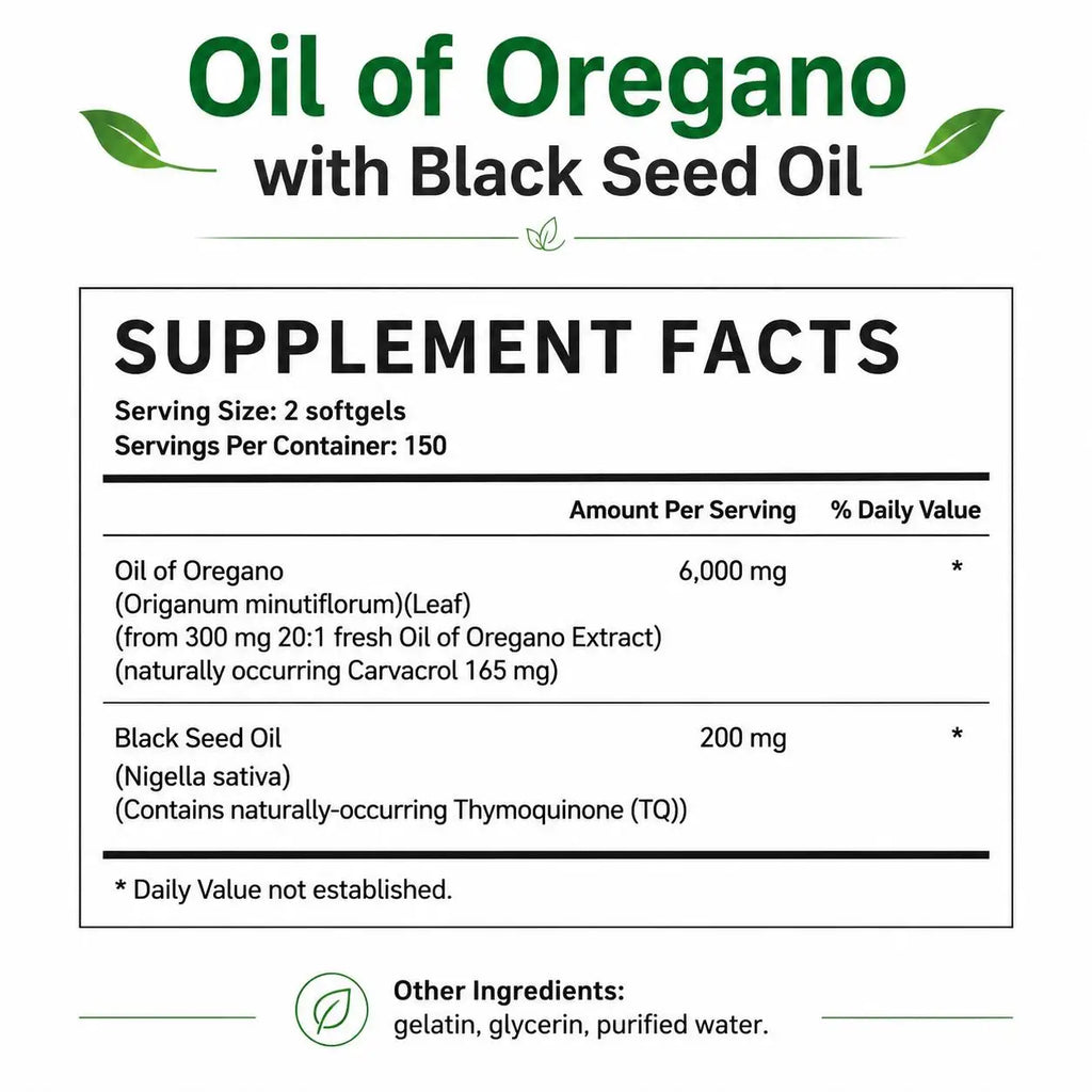 Oil of Oregano & Black Seed Oil Softgels, 300 Count