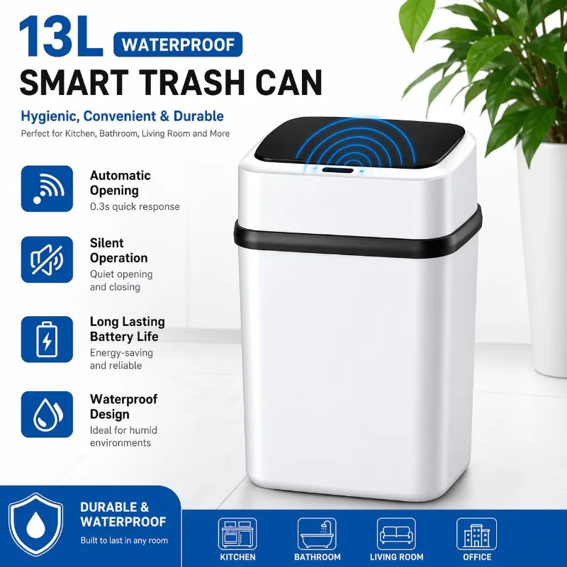 13L Smart Sensor Trash Can – Waterproof, Touchless