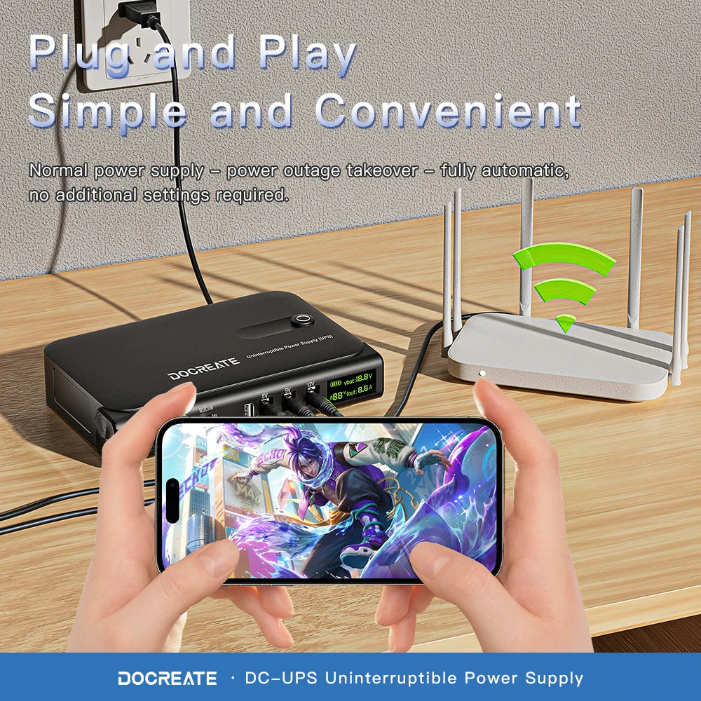 36W DC UPS Power Supply — 5V/9V/12V Backup for Routers & CCTV