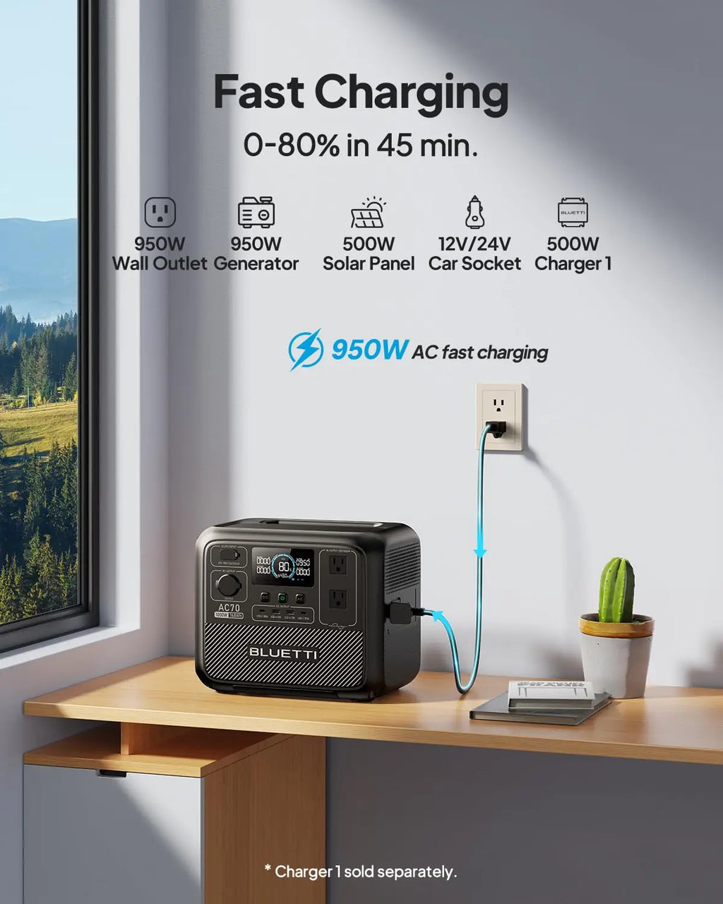 BLUETTI AC70 Portable Power Station – 768Wh Solar Generator