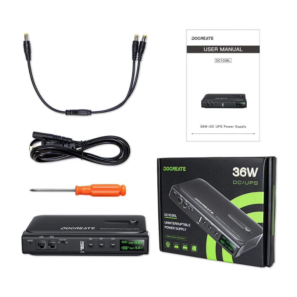 36W DC UPS Power Supply — 5V/9V/12V Backup for Routers & CCTV