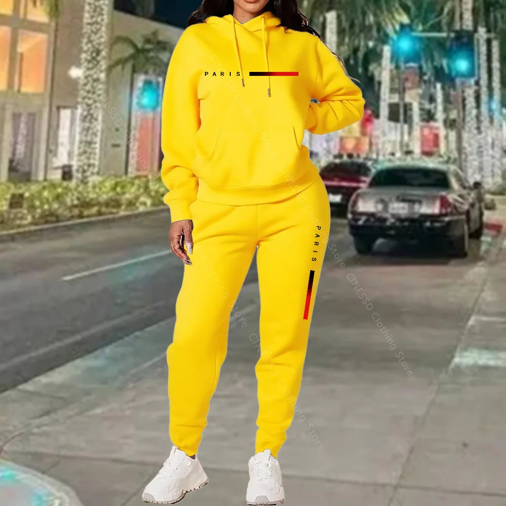 Women's Paris Print Hoodie & Pants Set — Fleece Activewear Tracksuit