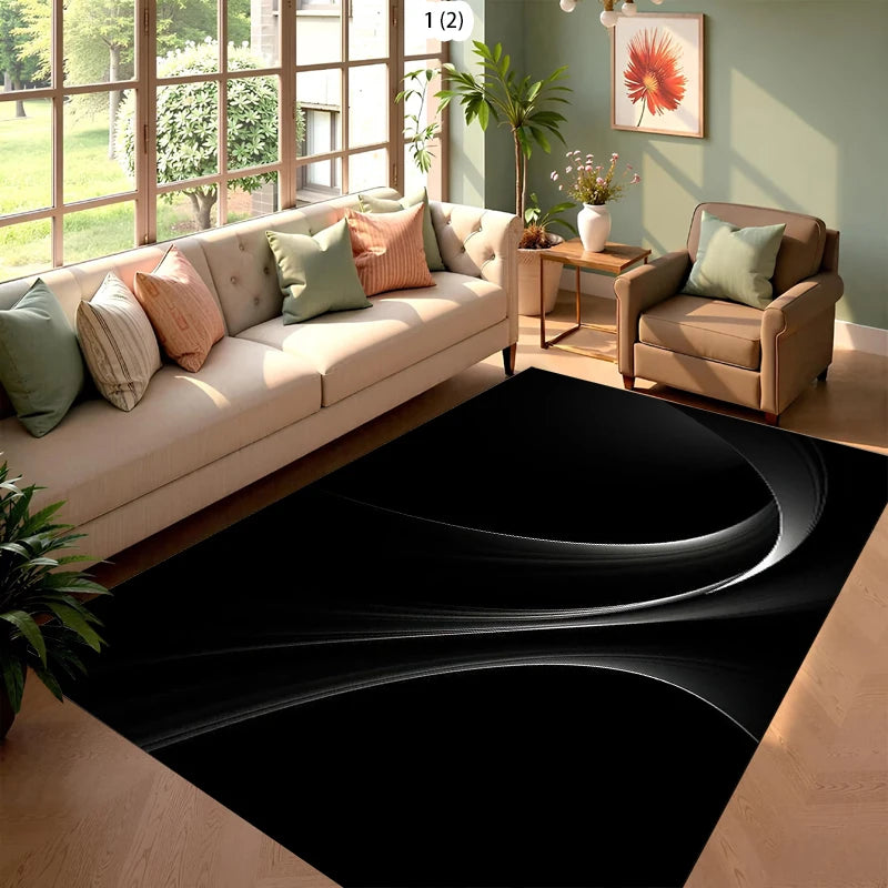 Modern Abstract Area Rug – Black & White, Non-Slip