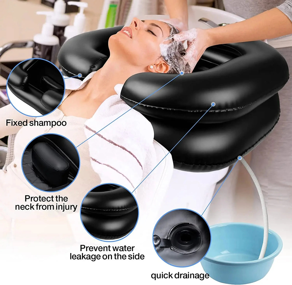 Inflatable Shampoo Basin with Drain Tube – Portable, Foldable