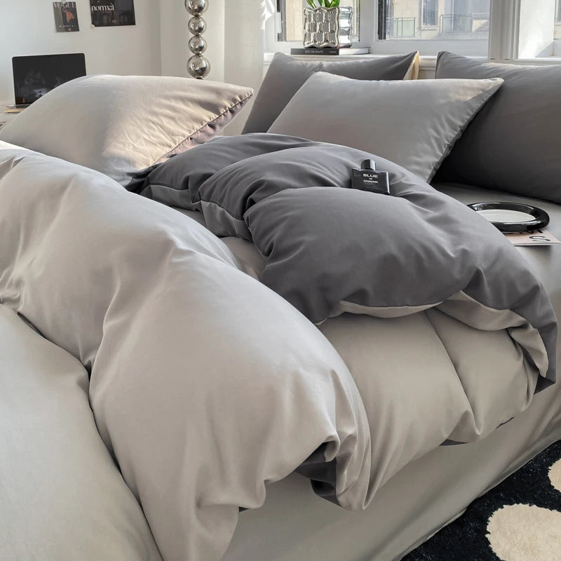 Dreamreal Washed Cotton Duvet Cover Set – 3-Piece Solid Bedding