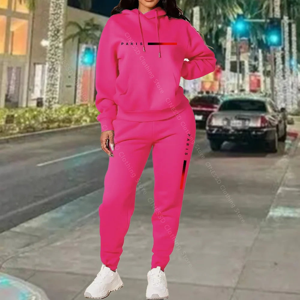 Women's Paris Print Hoodie & Pants Set — Fleece Activewear Tracksuit