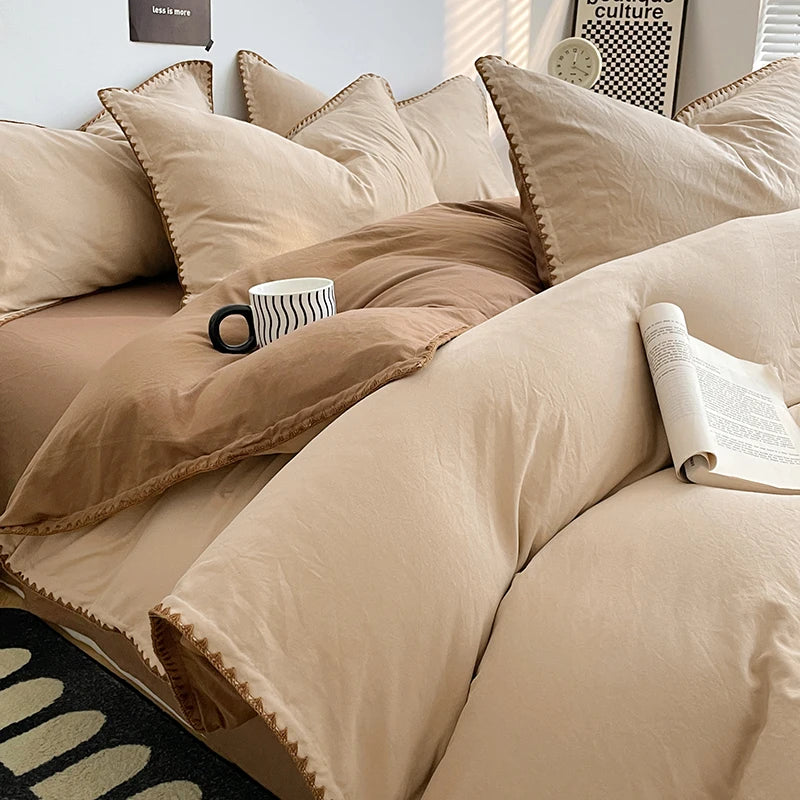 Dreamreal Washed Cotton Bedding Set – 4-Piece Flat or Fitted Sheet Set