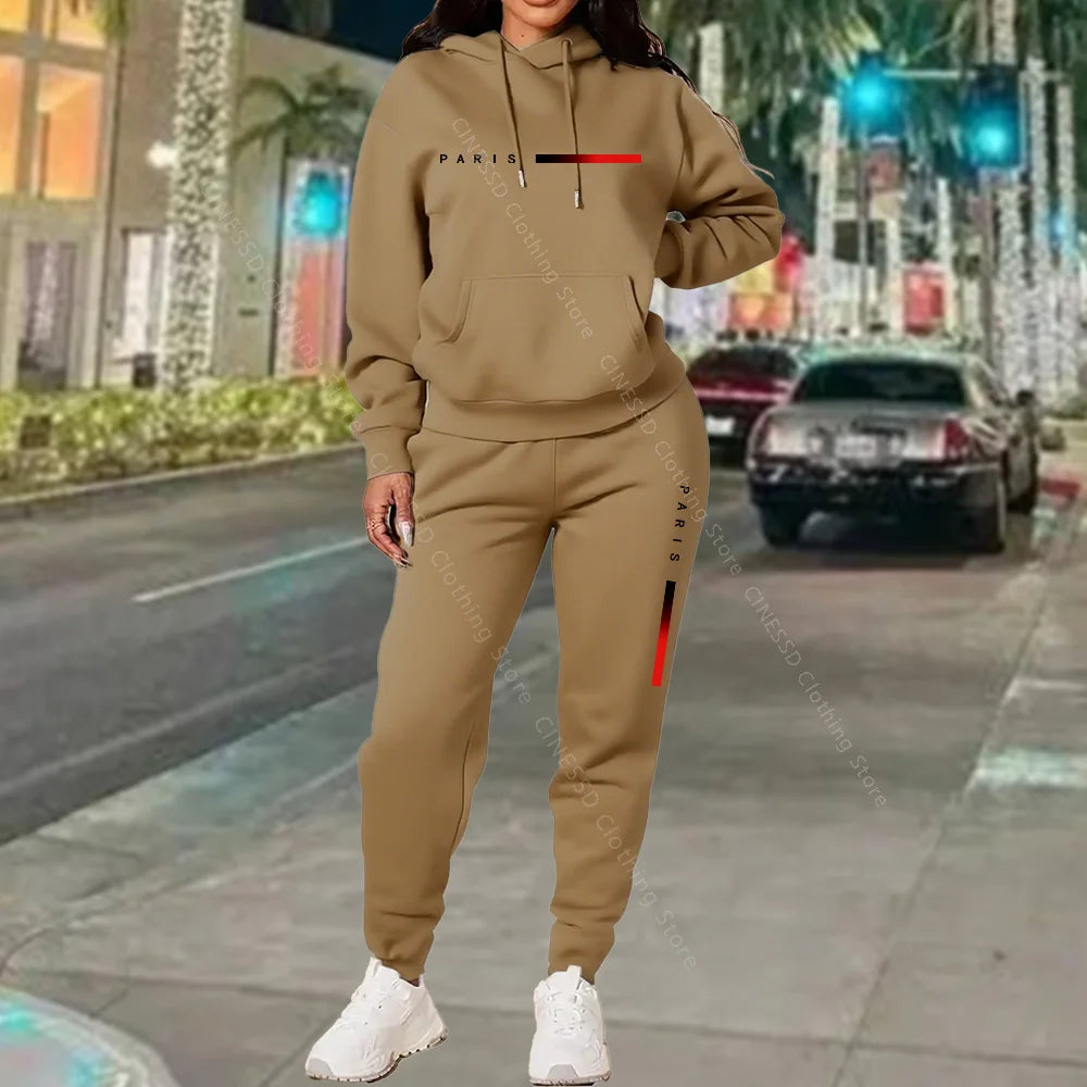 Women's Paris Print Hoodie & Pants Set — Fleece Activewear Tracksuit