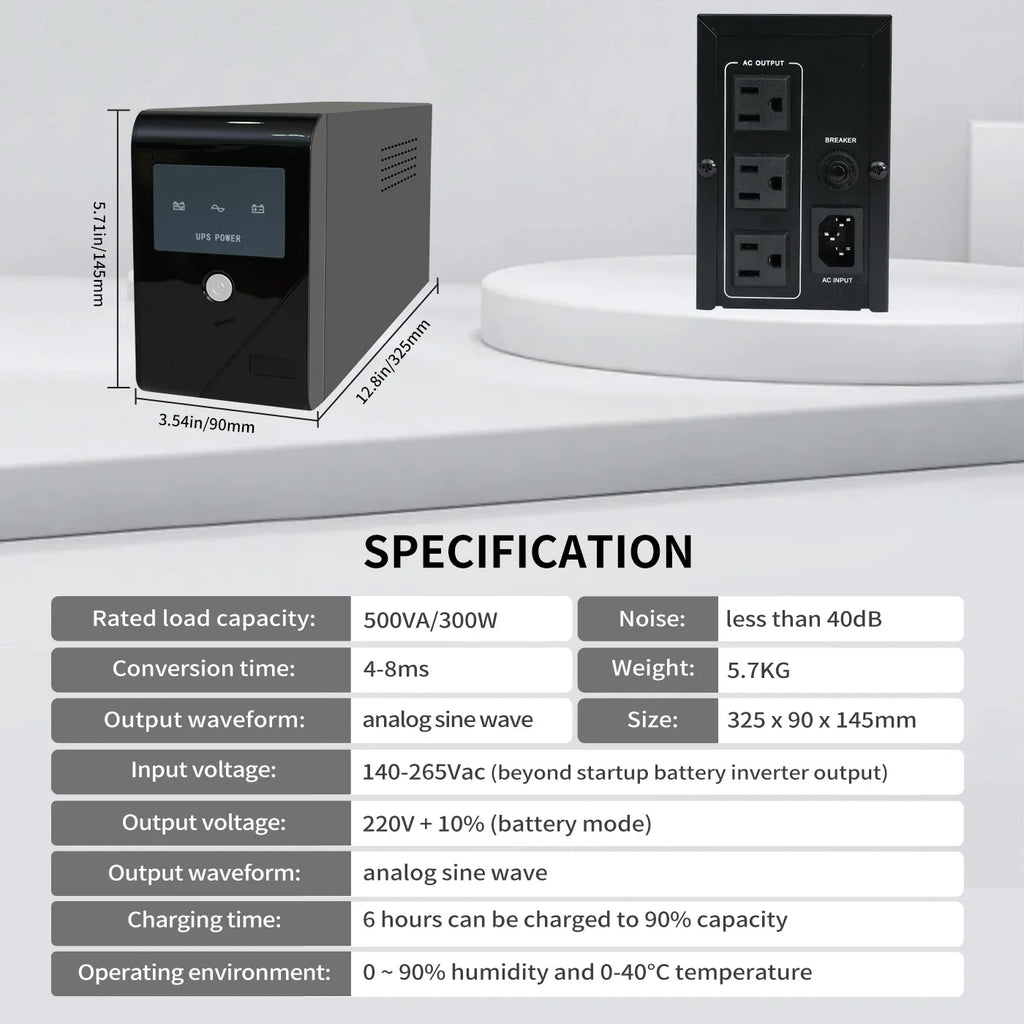500VA 300W UPS Battery Backup – Surge Protection with 3 Outlets