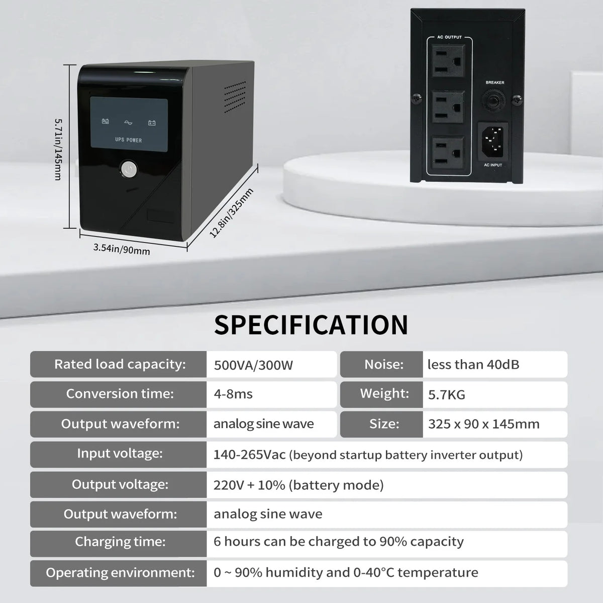 500VA 300W UPS Battery Backup – Surge Protection with 3 Outlets