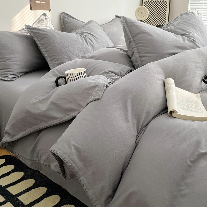 Dreamreal Washed Cotton Bedding Set – 4-Piece Flat or Fitted Sheet Set