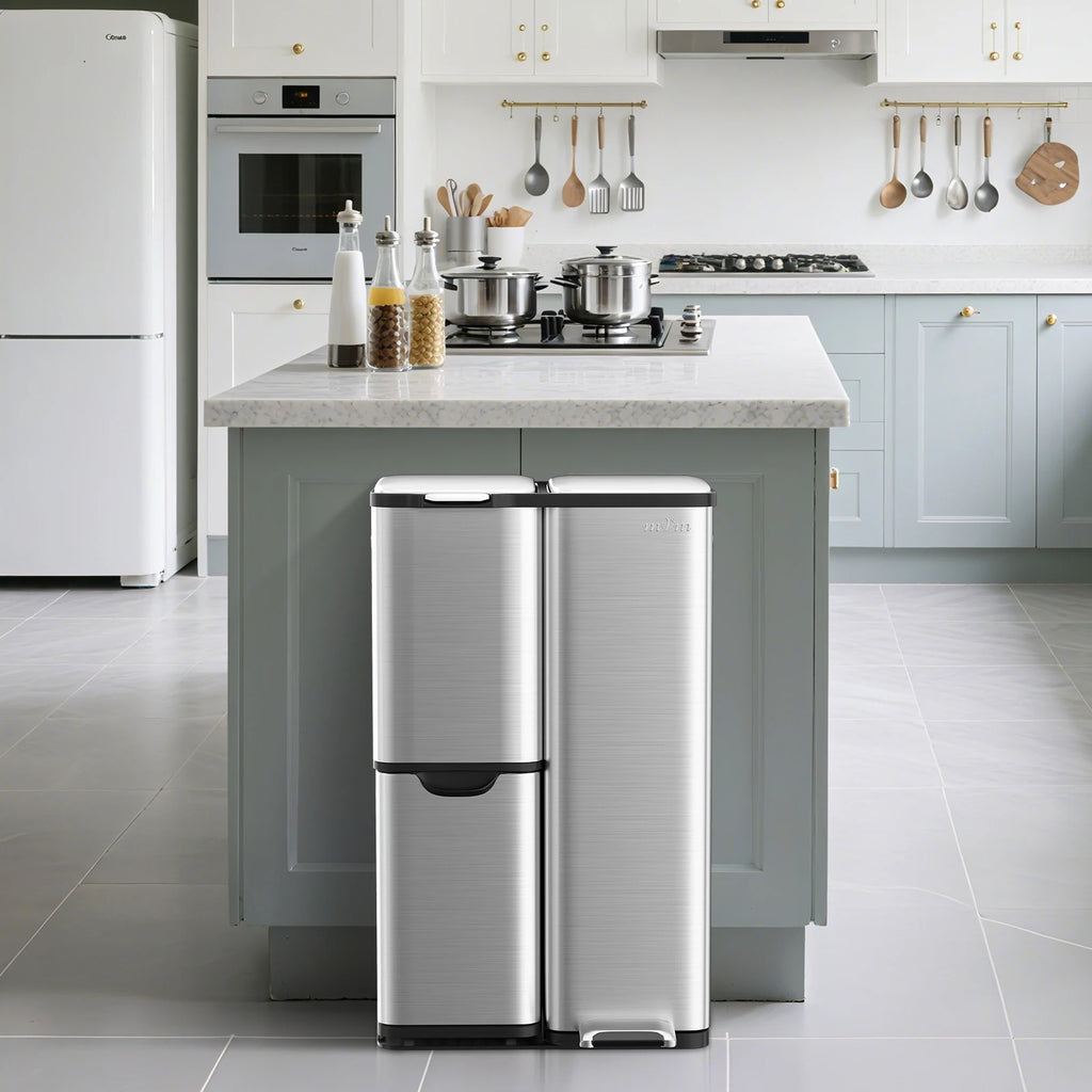 60L Three-Compartment Stainless Steel Recycling Bin