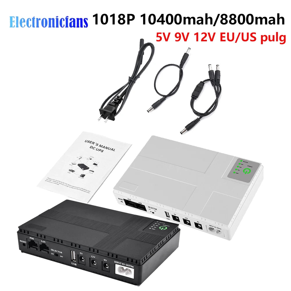 Portable UPS Power Bank — 8800mAh / 10400mAh with DC 12V/9V/5V Output for Routers & Security Systems