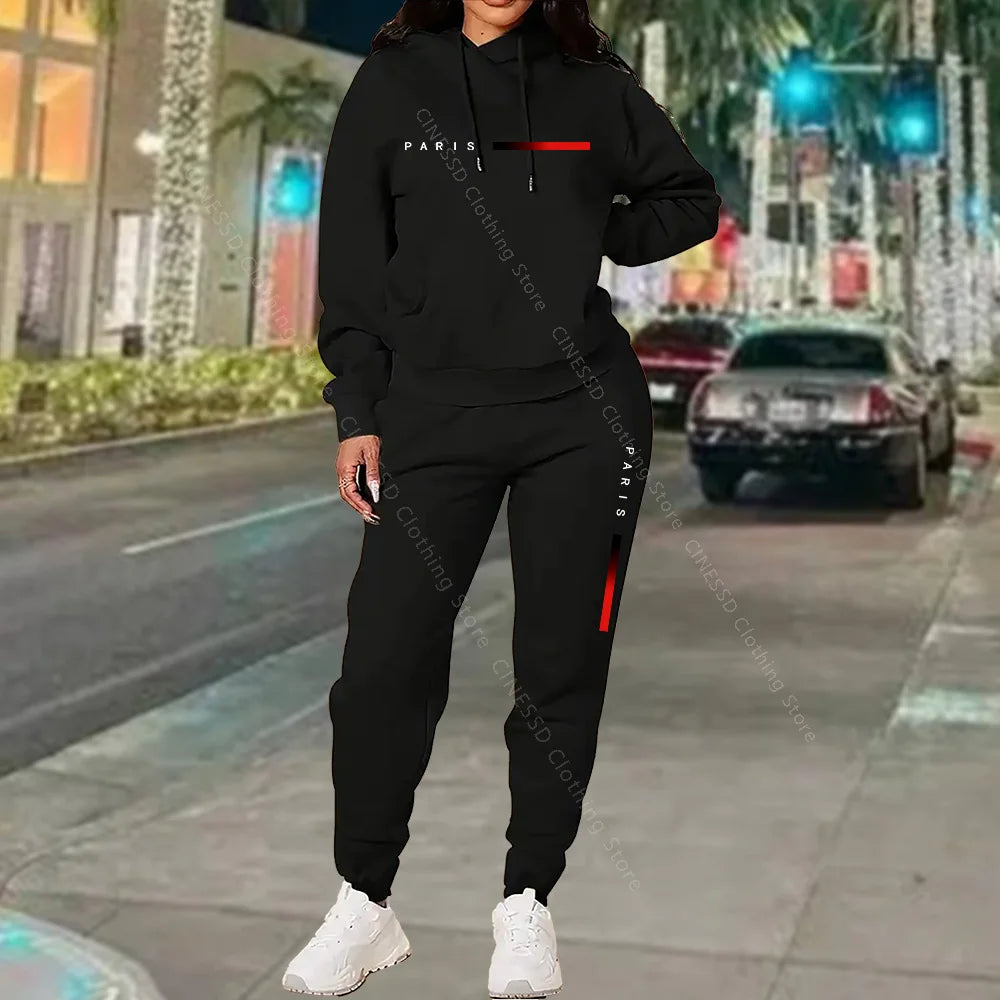 Women's Paris Print Hoodie & Pants Set — Fleece Activewear Tracksuit