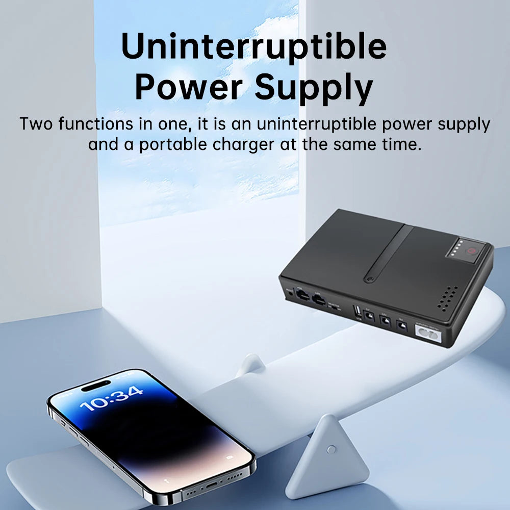 Mini UPS Backup Power Adapter — 18W / 36W, 5V/9V/12V for Routers & WiFi (No Battery)